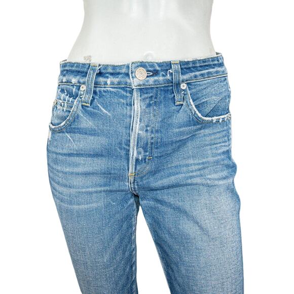 AMO Denim Lover Slim High-Rise Jeans Chewed Hem Blue knockout Size 27 - Picture 8 of 11